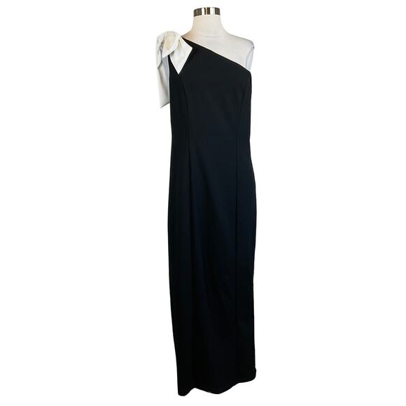 MARINA Women's Formal Dress Size 8 Black Crepe One Shoulder Long Evening Gown - Picture 1 of 12